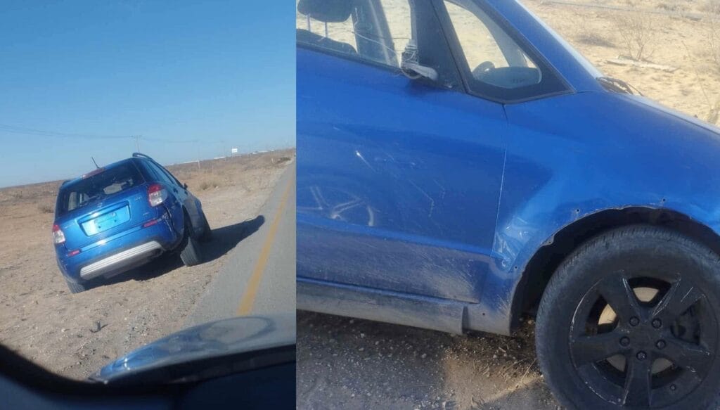 Desconocidos dejan auto de color azul en las inmediaciones de la maquiladora Foxconn