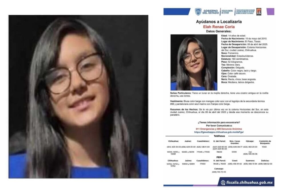 Elah Renae Coria fue vista por última vez el 8 de abril; familiares y autoridades solicitan el apoyo ciudadano